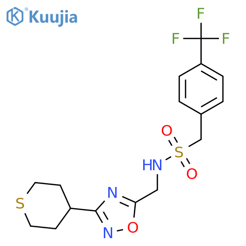 N-{3-(thian-4-yl)-1,2,4-oxadiazol-5-ylmethyl}-1-4-(trifluoromethyl)phenylmethanesulfonamide structure