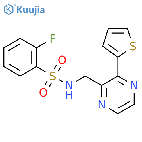 2-fluoro-N-{3-(thiophen-2-yl)pyrazin-2-ylmethyl}benzene-1-sulfonamide structure