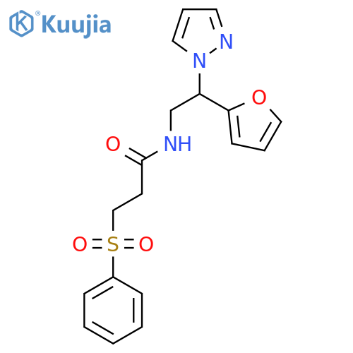 3-(benzenesulfonyl)-N-[2-(furan-2-yl)-2-(1H-pyrazol-1-yl)ethyl]propanamide structure