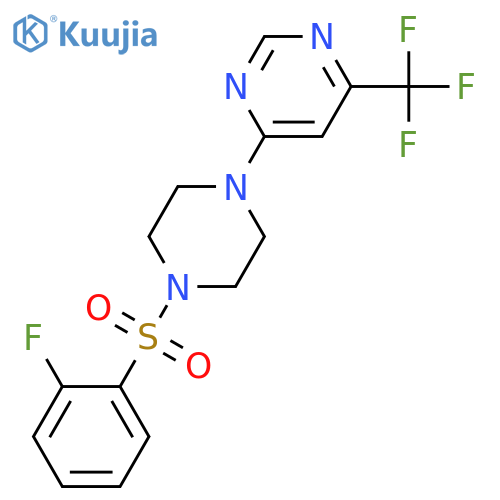 4-[4-(2-fluorobenzenesulfonyl)piperazin-1-yl]-6-(trifluoromethyl)pyrimidine structure