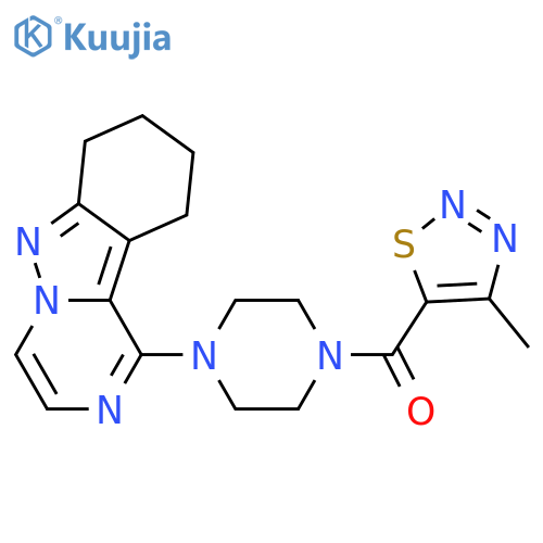 1-(4-methyl-1,2,3-thiadiazole-5-carbonyl)-4-{7H,8H,9H,10H-pyrazino[1,2-b]indazol-1-yl}piperazine structure