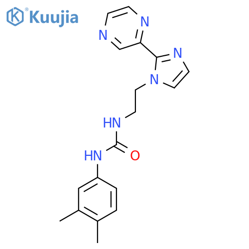 1-(3,4-dimethylphenyl)-3-{2-[2-(pyrazin-2-yl)-1H-imidazol-1-yl]ethyl}urea structure