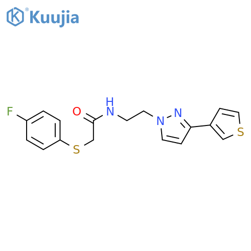 2-[(4-fluorophenyl)sulfanyl]-N-{2-[3-(thiophen-3-yl)-1H-pyrazol-1-yl]ethyl}acetamide structure