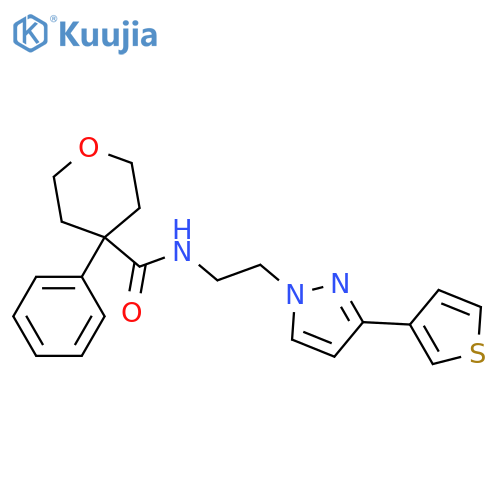 4-phenyl-N-{2-[3-(thiophen-3-yl)-1H-pyrazol-1-yl]ethyl}oxane-4-carboxamide structure