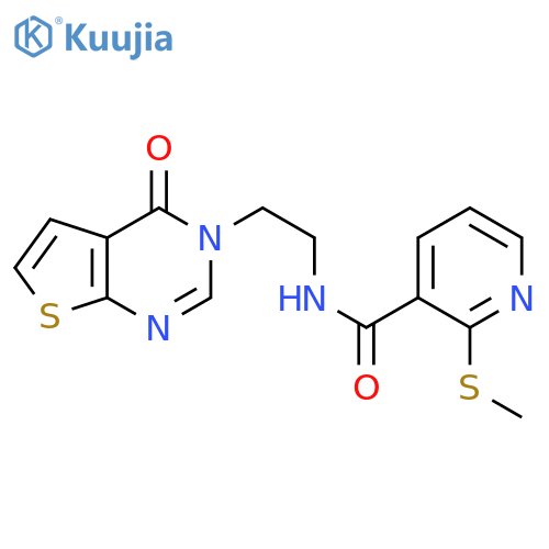 2-(methylsulfanyl)-N-(2-{4-oxo-3H,4H-thieno[2,3-d]pyrimidin-3-yl}ethyl)pyridine-3-carboxamide structure