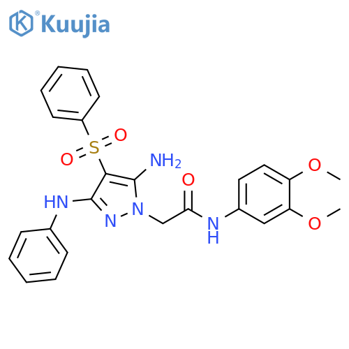 2-[5-amino-4-(benzenesulfonyl)-3-(phenylamino)-1H-pyrazol-1-yl]-N-(3,4-dimethoxyphenyl)acetamide structure
