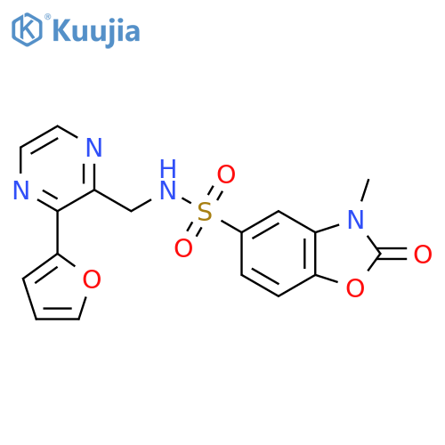 N-{3-(furan-2-yl)pyrazin-2-ylmethyl}-3-methyl-2-oxo-2,3-dihydro-1,3-benzoxazole-5-sulfonamide structure