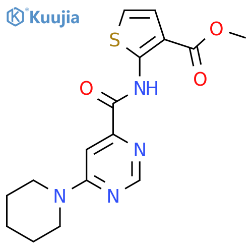methyl 2-[6-(piperidin-1-yl)pyrimidine-4-amido]thiophene-3-carboxylate structure