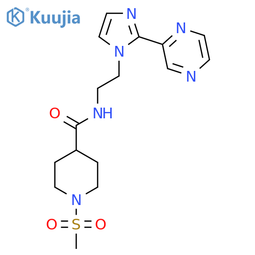 1-methanesulfonyl-N-{2-2-(pyrazin-2-yl)-1H-imidazol-1-ylethyl}piperidine-4-carboxamide structure