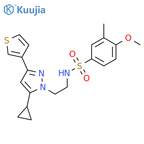N-{2-[5-cyclopropyl-3-(thiophen-3-yl)-1H-pyrazol-1-yl]ethyl}-4-methoxy-3-methylbenzene-1-sulfonamide structure