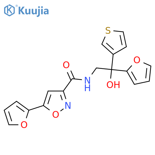 5-(furan-2-yl)-N-2-(furan-2-yl)-2-hydroxy-2-(thiophen-3-yl)ethyl-1,2-oxazole-3-carboxamide structure