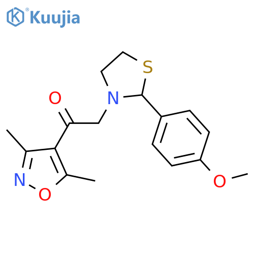 2-(3,5-dimethyl-1,2-oxazol-4-yl)-1-[2-(4-methoxyphenyl)-1,3-thiazolidin-3-yl]ethanone structure