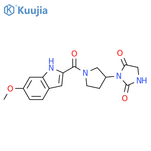 3-[1-(6-methoxy-1H-indole-2-carbonyl)pyrrolidin-3-yl]imidazolidine-2,4-dione structure