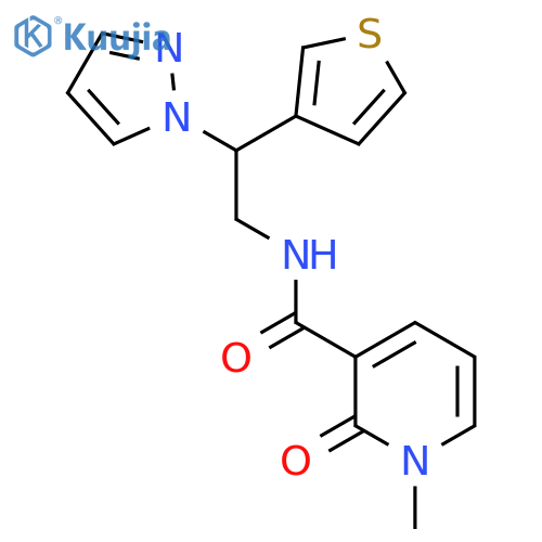 1-methyl-2-oxo-N-[2-(1H-pyrazol-1-yl)-2-(thiophen-3-yl)ethyl]-1,2-dihydropyridine-3-carboxamide structure