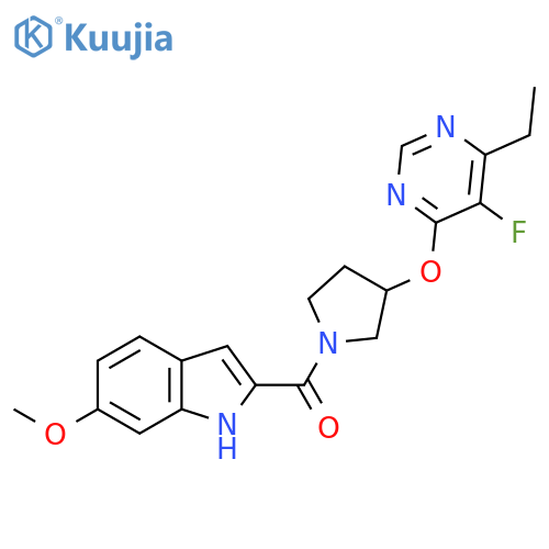 (3-((6-ethyl-5-fluoropyrimidin-4-yl)oxy)pyrrolidin-1-yl)(6-methoxy-1H-indol-2-yl)methanone structure