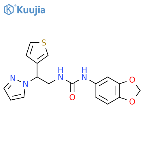 1-(2H-1,3-benzodioxol-5-yl)-3-[2-(1H-pyrazol-1-yl)-2-(thiophen-3-yl)ethyl]urea structure