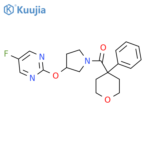 (3-((5-fluoropyrimidin-2-yl)oxy)pyrrolidin-1-yl)(4-phenyltetrahydro-2H-pyran-4-yl)methanone structure
