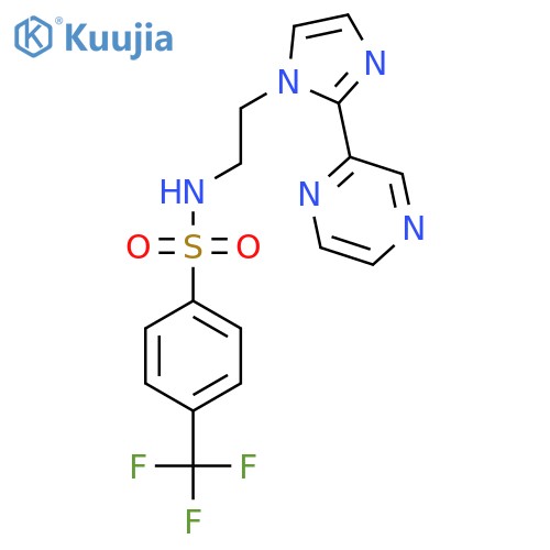 N-{2-[2-(pyrazin-2-yl)-1H-imidazol-1-yl]ethyl}-4-(trifluoromethyl)benzene-1-sulfonamide structure