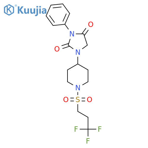 3-phenyl-1-[1-(3,3,3-trifluoropropanesulfonyl)piperidin-4-yl]imidazolidine-2,4-dione structure