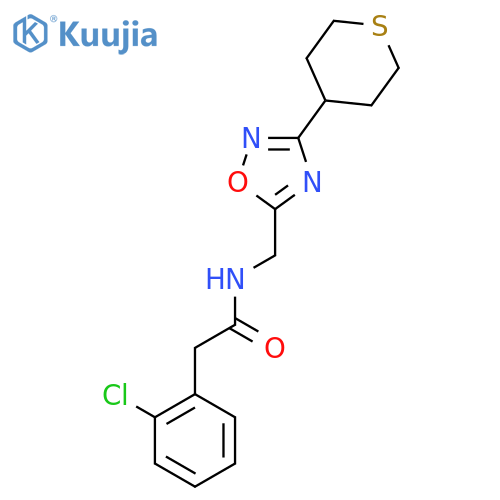 2-(2-chlorophenyl)-N-{3-(thian-4-yl)-1,2,4-oxadiazol-5-ylmethyl}acetamide structure