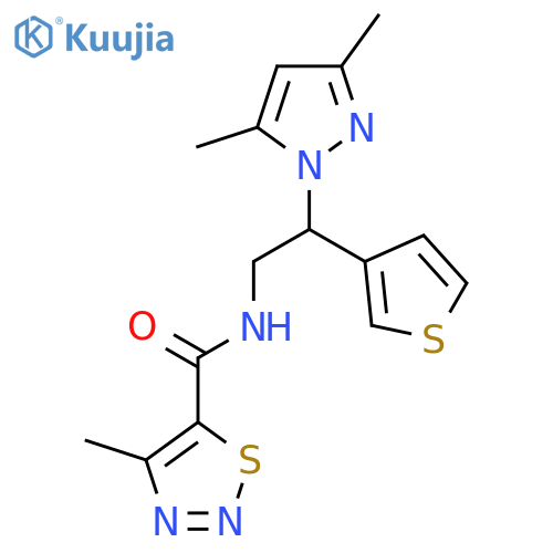 N-[2-(3,5-dimethyl-1H-pyrazol-1-yl)-2-(thiophen-3-yl)ethyl]-4-methyl-1,2,3-thiadiazole-5-carboxamide structure