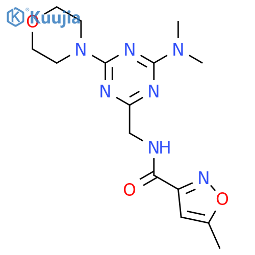N-{4-(dimethylamino)-6-(morpholin-4-yl)-1,3,5-triazin-2-ylmethyl}-5-methyl-1,2-oxazole-3-carboxamide structure