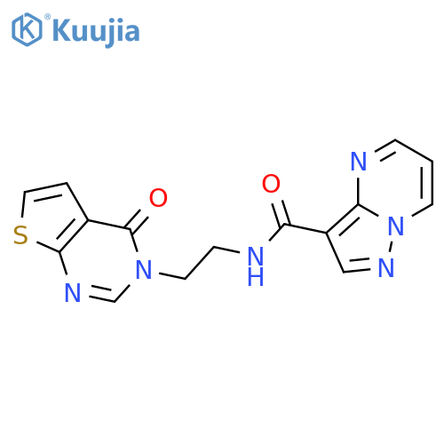 N-(2-{4-oxo-3H,4H-thieno[2,3-d]pyrimidin-3-yl}ethyl)pyrazolo[1,5-a]pyrimidine-3-carboxamide structure