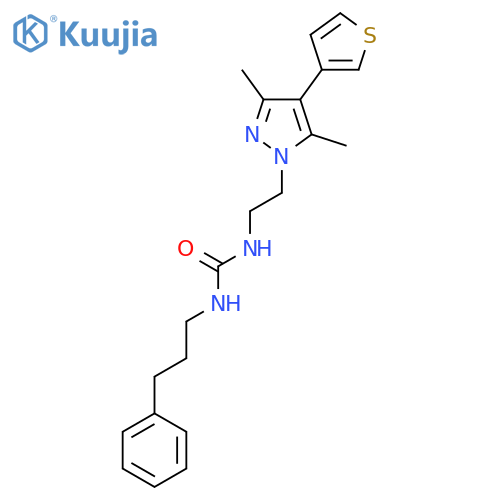 3-{2-3,5-dimethyl-4-(thiophen-3-yl)-1H-pyrazol-1-ylethyl}-1-(3-phenylpropyl)urea structure