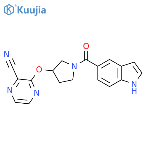 3-{1-(1H-indole-5-carbonyl)pyrrolidin-3-yloxy}pyrazine-2-carbonitrile structure