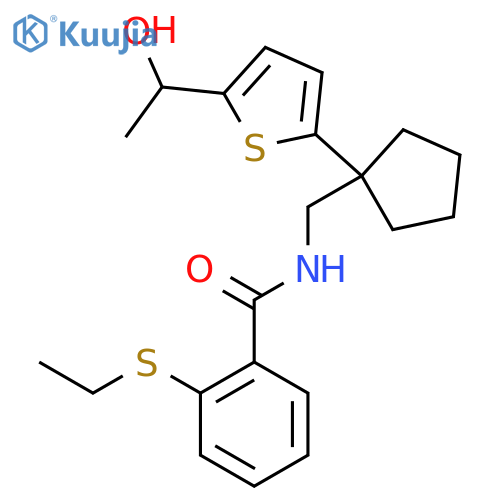 2-(ethylsulfanyl)-N-({1-[5-(1-hydroxyethyl)thiophen-2-yl]cyclopentyl}methyl)benzamide structure
