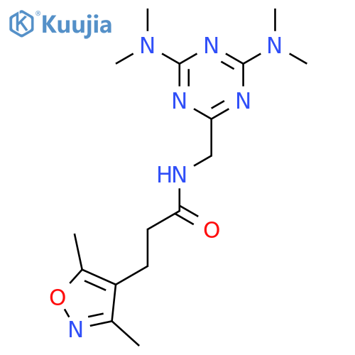 N-{4,6-bis(dimethylamino)-1,3,5-triazin-2-ylmethyl}-3-(3,5-dimethyl-1,2-oxazol-4-yl)propanamide structure