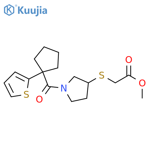 methyl 2-({1-[1-(thiophen-2-yl)cyclopentanecarbonyl]pyrrolidin-3-yl}sulfanyl)acetate structure