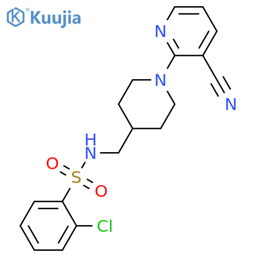 2-chloro-N-{[1-(3-cyanopyridin-2-yl)piperidin-4-yl]methyl}benzene-1-sulfonamide structure