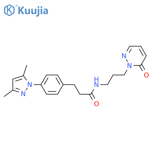 3-[4-(3,5-dimethyl-1H-pyrazol-1-yl)phenyl]-N-[3-(6-oxo-1,6-dihydropyridazin-1-yl)propyl]propanamide structure