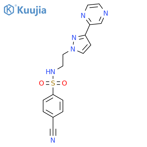 4-cyano-N-{2-3-(pyrazin-2-yl)-1H-pyrazol-1-ylethyl}benzene-1-sulfonamide structure