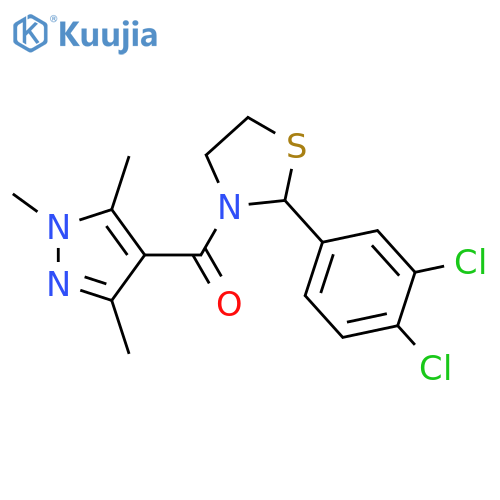 [2-(3,4-dichlorophenyl)-1,3-thiazolidin-3-yl]-(1,3,5-trimethylpyrazol-4-yl)methanone structure