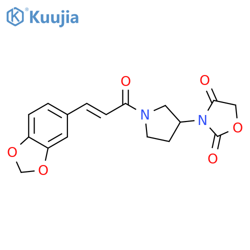 3-[1-[(E)-3-(1,3-benzodioxol-5-yl)prop-2-enoyl]pyrrolidin-3-yl]-1,3-oxazolidine-2,4-dione structure