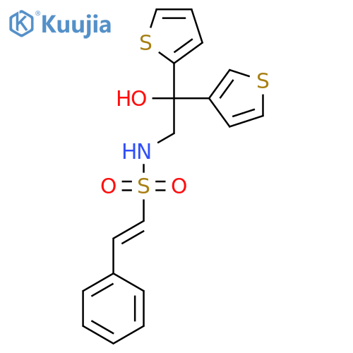 (E)-N-2-hydroxy-2-(thiophen-2-yl)-2-(thiophen-3-yl)ethyl-2-phenylethene-1-sulfonamide structure