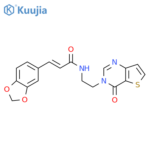 (2E)-3-(2H-1,3-benzodioxol-5-yl)-N-(2-{4-oxo-3H,4H-thieno[3,2-d]pyrimidin-3-yl}ethyl)prop-2-enamide structure