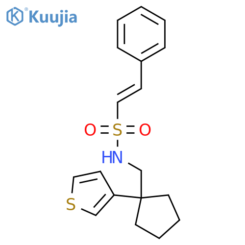 (E)-2-phenyl-N-{[1-(thiophen-3-yl)cyclopentyl]methyl}ethene-1-sulfonamide structure
