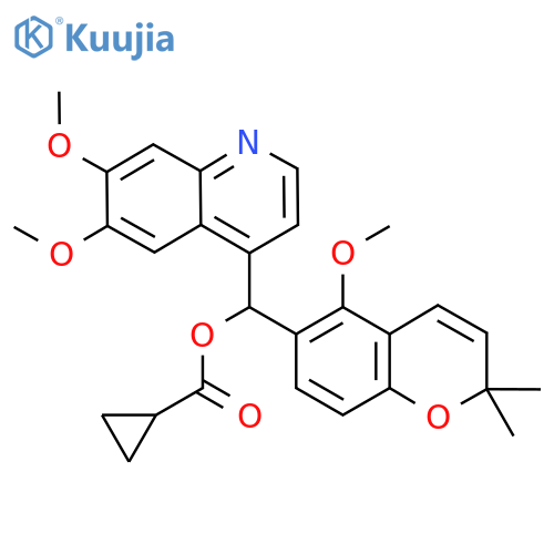 [(6,7-Dimethoxyquinolin-4-yl)-(5-methoxy-2,2-dimethylchromen-6-yl)methyl] cyclopropanecarboxylate structure