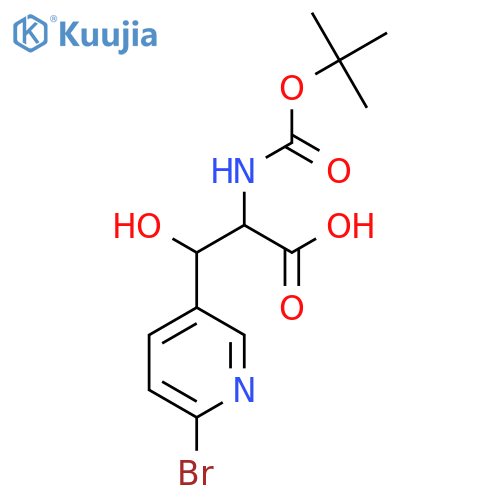3-(6-bromopyridin-3-yl)-2-{(tert-butoxy)carbonylamino}-3-hydroxypropanoic acid structure