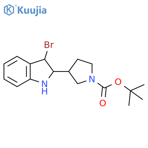 1-Pyrrolidinecarboxylic acid, 3-(3-bromo-2,3-dihydro-1H-indol-2-yl)-, 1,1-dimethylethyl ester structure
