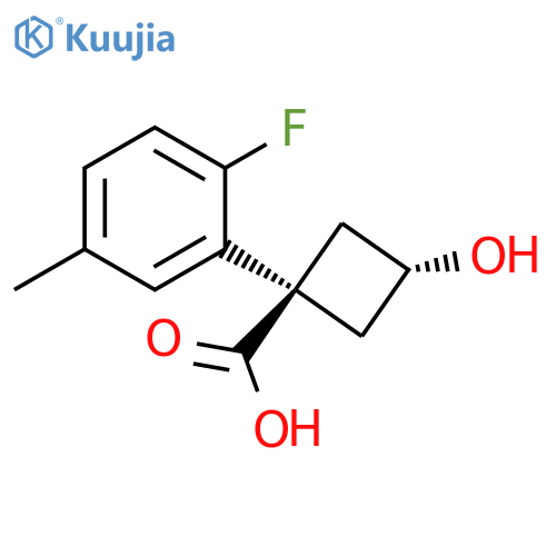 (1s,3s)-1-(2-fluoro-5-methylphenyl)-3-hydroxycyclobutane-1-carboxylic acid structure