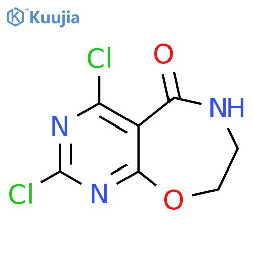 2,4-dichloro-5H,6H,7H,8H-pyrimido[5,4-f][1,4]oxazepin-5-one structure