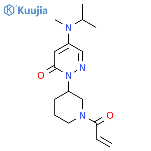 5-[Methyl(propan-2-yl)amino]-2-[1-(prop-2-enoyl)piperidin-3-yl]-2,3-dihydropyridazin-3-one structure