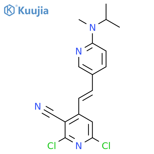 2,6-Dichloro-4-(2-{6-[methyl(propan-2-yl)amino]pyridin-3-yl}ethenyl)pyridine-3-carbonitrile structure