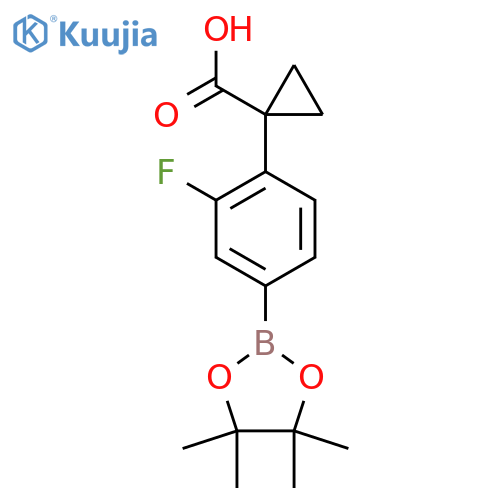 1-[2-Fluoro-4-(tetramethyl-1,3,2-dioxaborolan-2-yl)phenyl]cyclopropane-1-carboxylic acid structure
