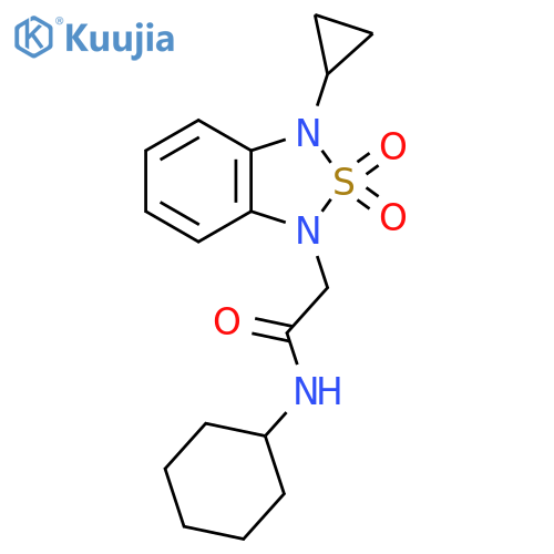 N-cyclohexyl-2-(3-cyclopropyl-2,2-dioxo-1,3-dihydro-2lambda6,1,3-benzothiadiazol-1-yl)acetamide structure
