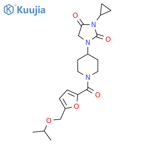 3-cyclopropyl-1-(1-{5-(propan-2-yloxy)methylfuran-2-carbonyl}piperidin-4-yl)imidazolidine-2,4-dione structure